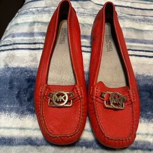 MICHAEL KORS Red Leather MK Logo Moccasins